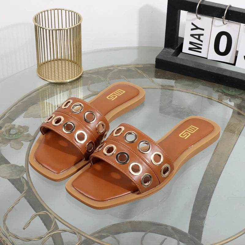 Women’s Fashion Slippers Summer Flat Square Sandals