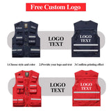 Customizable vests showcasing logo options, styles, and colors for personalized branding and safety features.