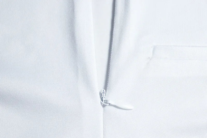 Women’s White Lapel Pleated Dress