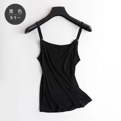 SilkAura™ Silk Blend Knit Camisole in black, soft lingerie, breathable summer tank for women.