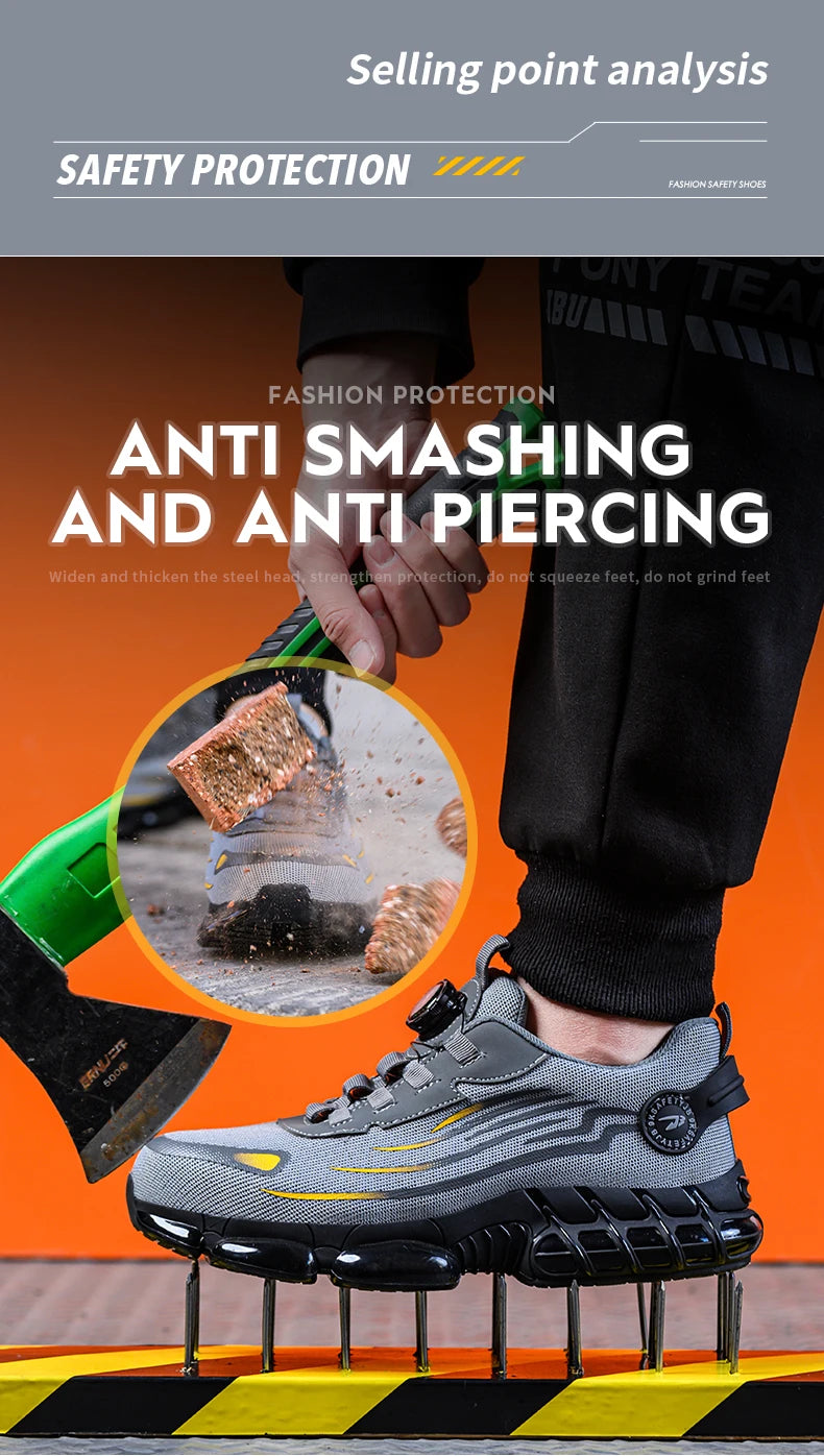 Men Rotating Button Steel Toe Safety Shoes