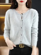 Women Mink Cashmere Knit Cardigan