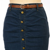 BuckleCurve™ – Ruched Belt Bodycon Skirt (High Waist Retro Denim)