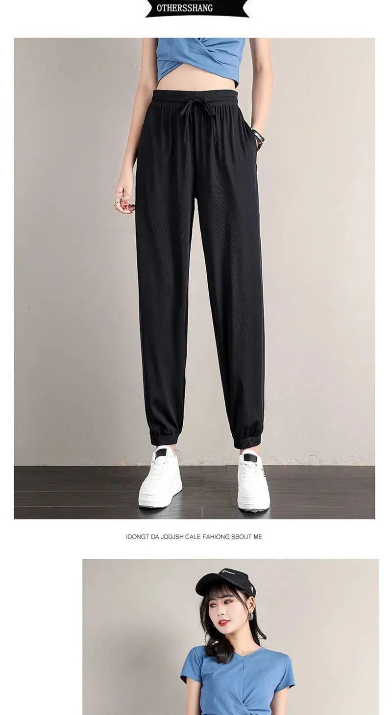 Women Ice Silk Drawstring Pants