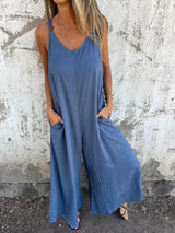 ZenFit™ – V-Neck Wide Leg Sleeveless Jumpsuit (Minimal, Cool & Flexible)