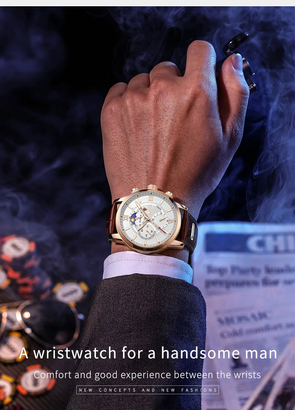 LIGE Men’s Leather Quartz Sports Watch