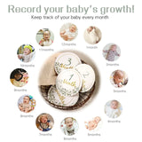 Newborn baby milestone cards set showcasing monthly growth tracking, ideal for photo sessions and memories.