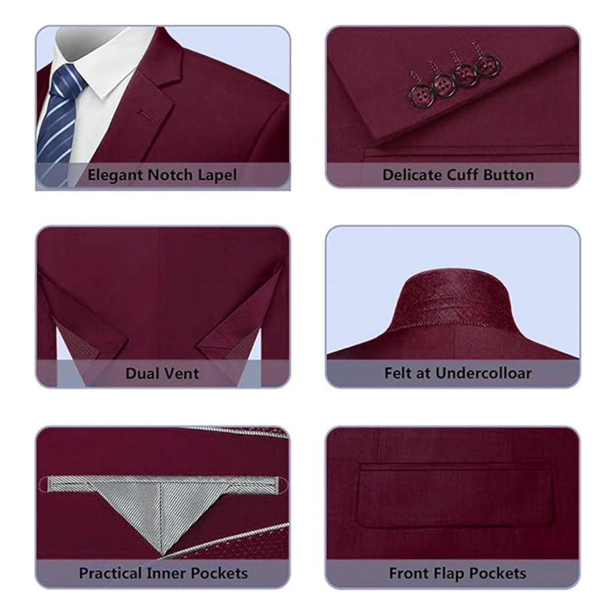 Men Slim Fit 3-Piece Formal Suit