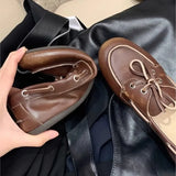 Women Loafers – Genuine Leather Lace-Up Flats 2025