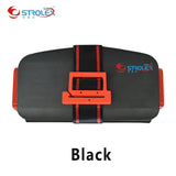 Strolex black portable case with orange accents and strap, ideal for storing small items securely.