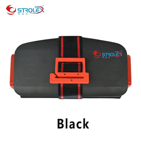 Strolex black portable case with orange accents and strap, ideal for storing small items securely.