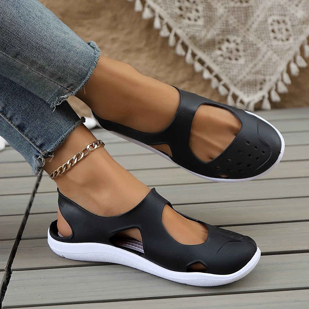 Women Plastic Flat Sandals Casual Espadrilles
