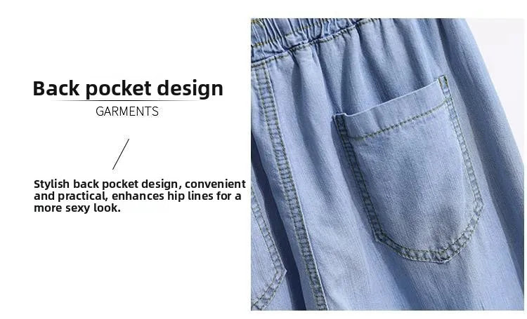 Women Ice Silk Wide Leg Jeans