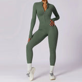 Women Fitness Zipper Long Sleeve Jumpsuit