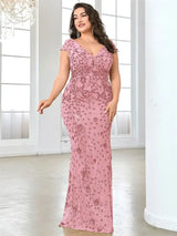 Women Plus Size Mermaid Sequin Formal Prom Dress