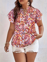 Women Plus Size Ethnic Print V-Neck Top