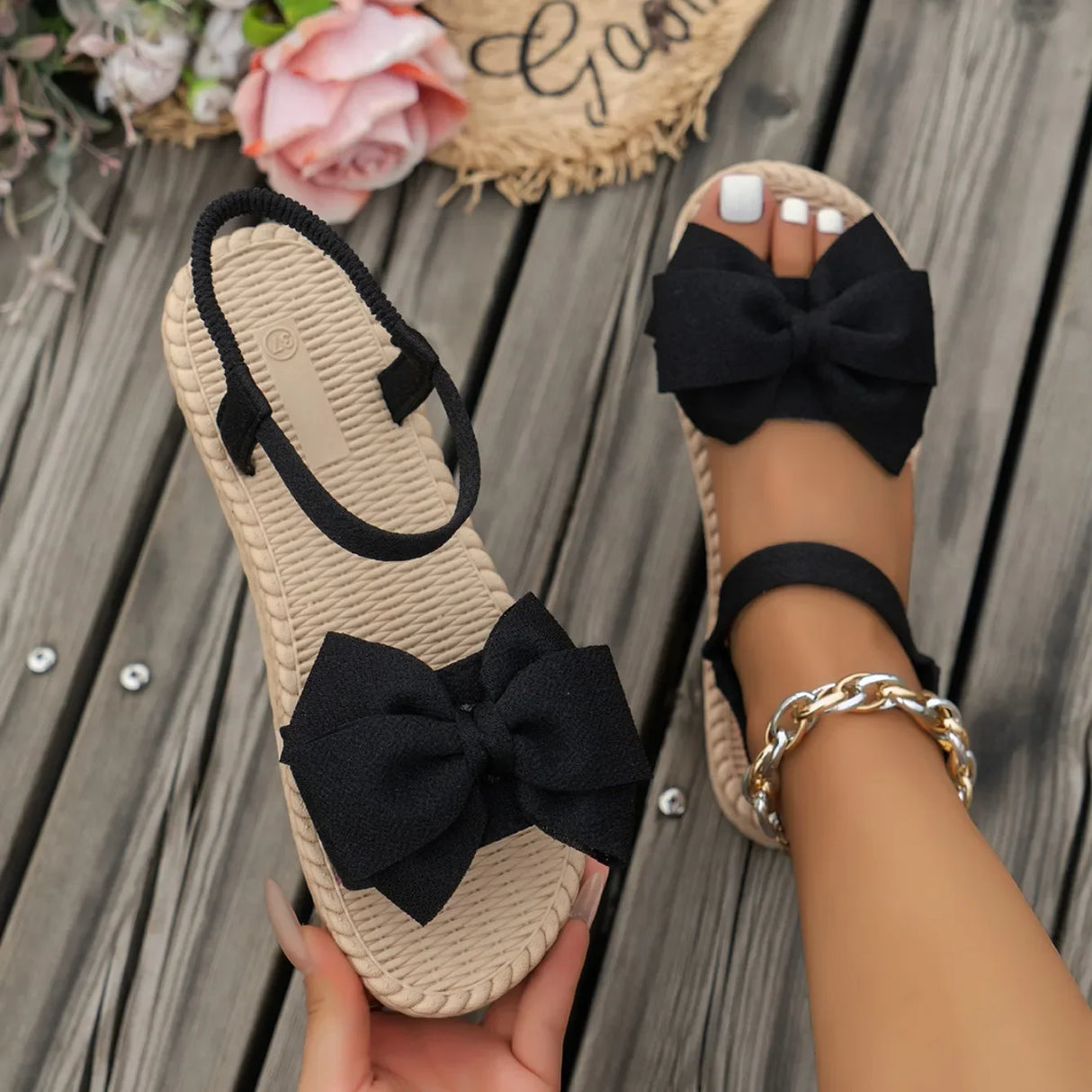 Women Casual Bow Tie Sandals Summer Flats