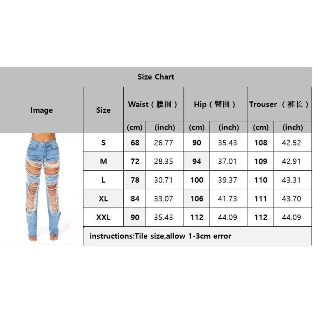 ChainTear™ – Bead Chain Ripped Slim Denim Pants 2025 (Grungy, Sleek & Decorative)