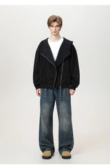 Slant Zipper Hooded Cardigan Jacket
