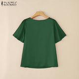 Women Satin Office Short Sleeve Blouse