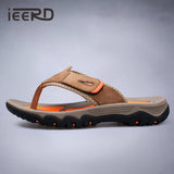 Men Cow Leather Beach Flip Flops Sandals