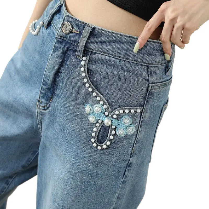 FlexCharm™ – Embroidered Loose Fit Jeans (Light Blue, S-XXXL Sizing)