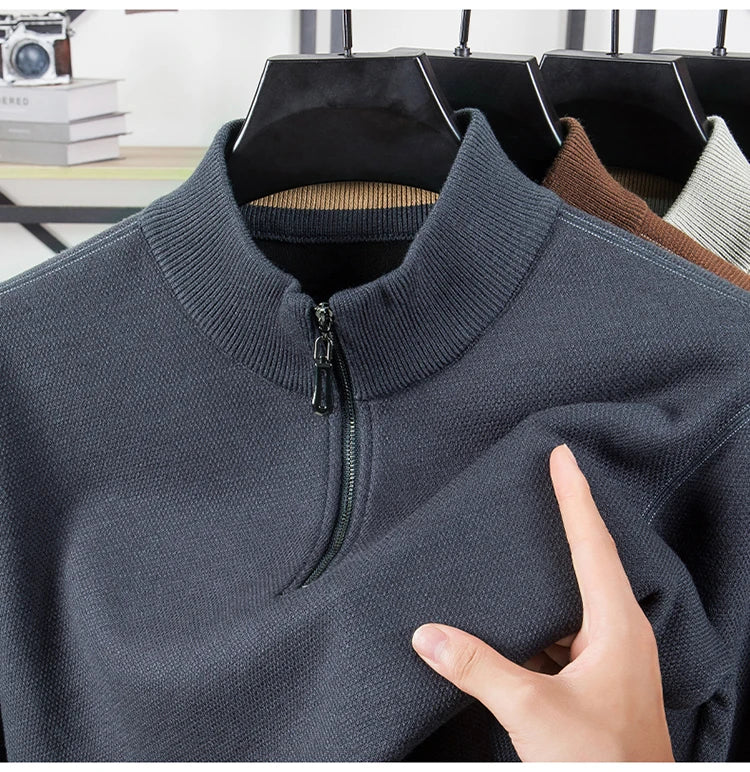 Men Half Zip Velvet Knit Sweater