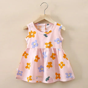 Cute pink floral summer dress for girls, sleeveless, knee-length, perfect for ages 4-6 Y.
