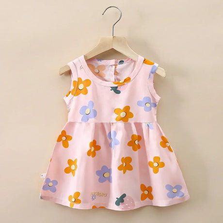 Cute pink floral summer dress for girls, sleeveless, knee-length, perfect for ages 4-6 Y.