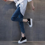 Women Canvas Shoes Black Platform Sneakers