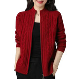 Women Zipper High Collar Knit Cardigan
