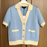 Tossy V-Neck Patchwork Knit Cardigan