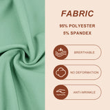 Close-up of fabric composition: 95% polyester and 5% spandex, showcasing breathable, anti-wrinkle, and no deformation features.