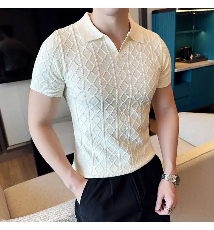 Men Polo Collar Slim Fit Knit Sweater