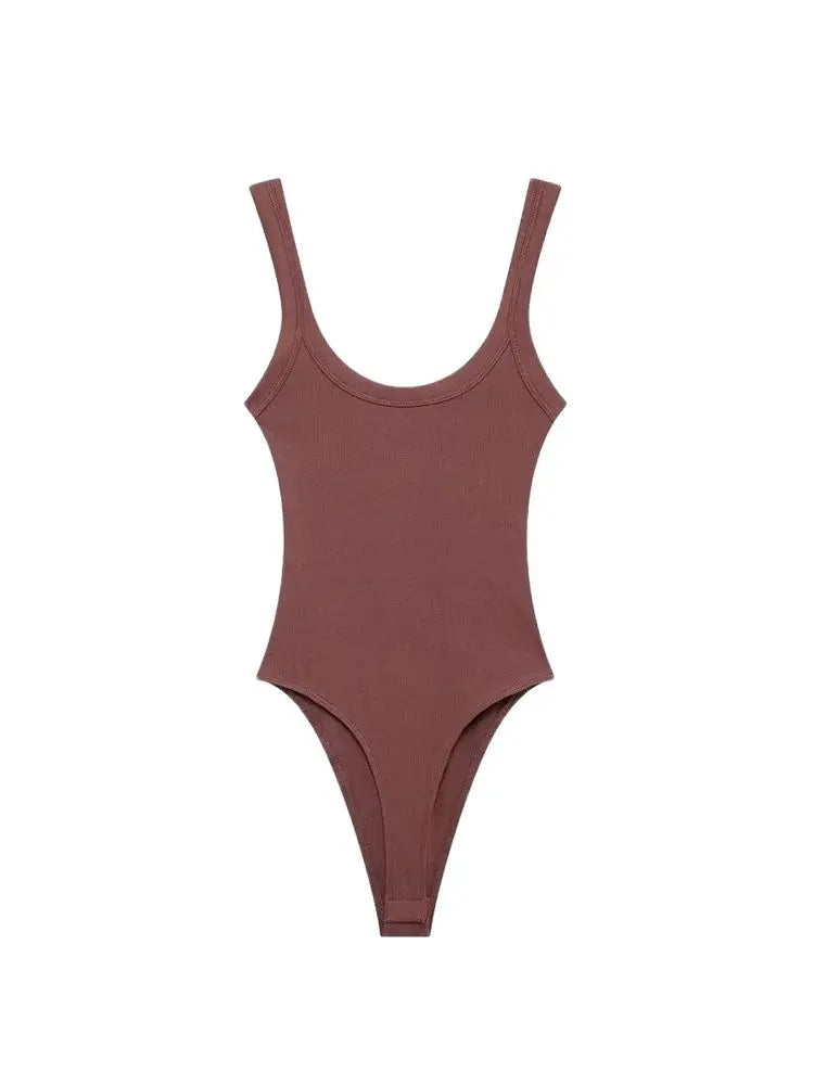 Women Ribbed Snap Button Bodysuit