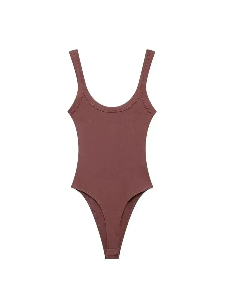 Women Ribbed Strappy Snap Bodysuit