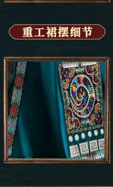 Miao embroidery design featuring vibrant colors and intricate details on a festival costume fabric.