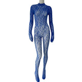 Women Lace Fishnet Long Sleeve Jumpsuit