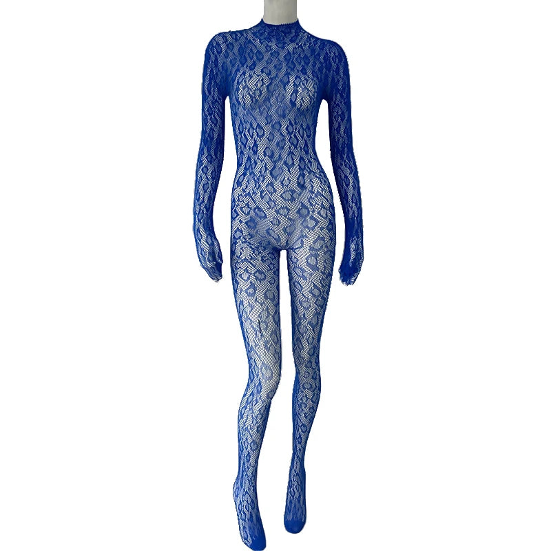 Women Lace Fishnet Club Jumpsuit