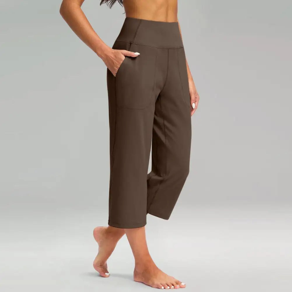 Women High Waist Capri Pants with Pockets