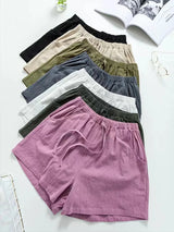 Women Cotton Linen High Waist Shorts