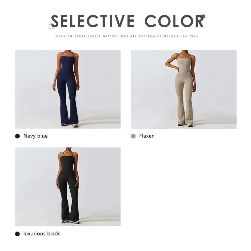 Women Backless Flared Yoga Jumpsuit