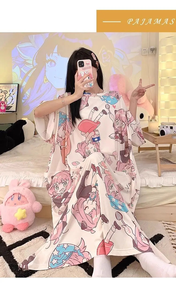 Women Cartoon Print Long Nightgown