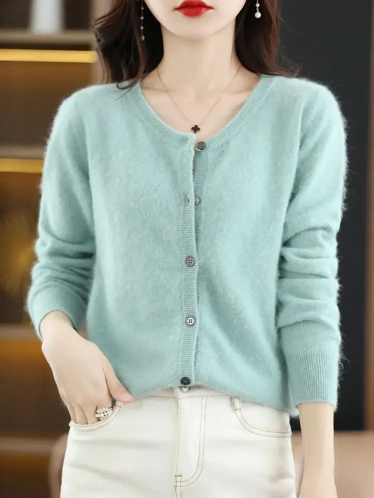 Women Mink Cashmere Knit Cardigan