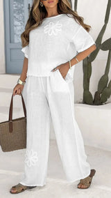 Women Embroidered Crop Pants Set