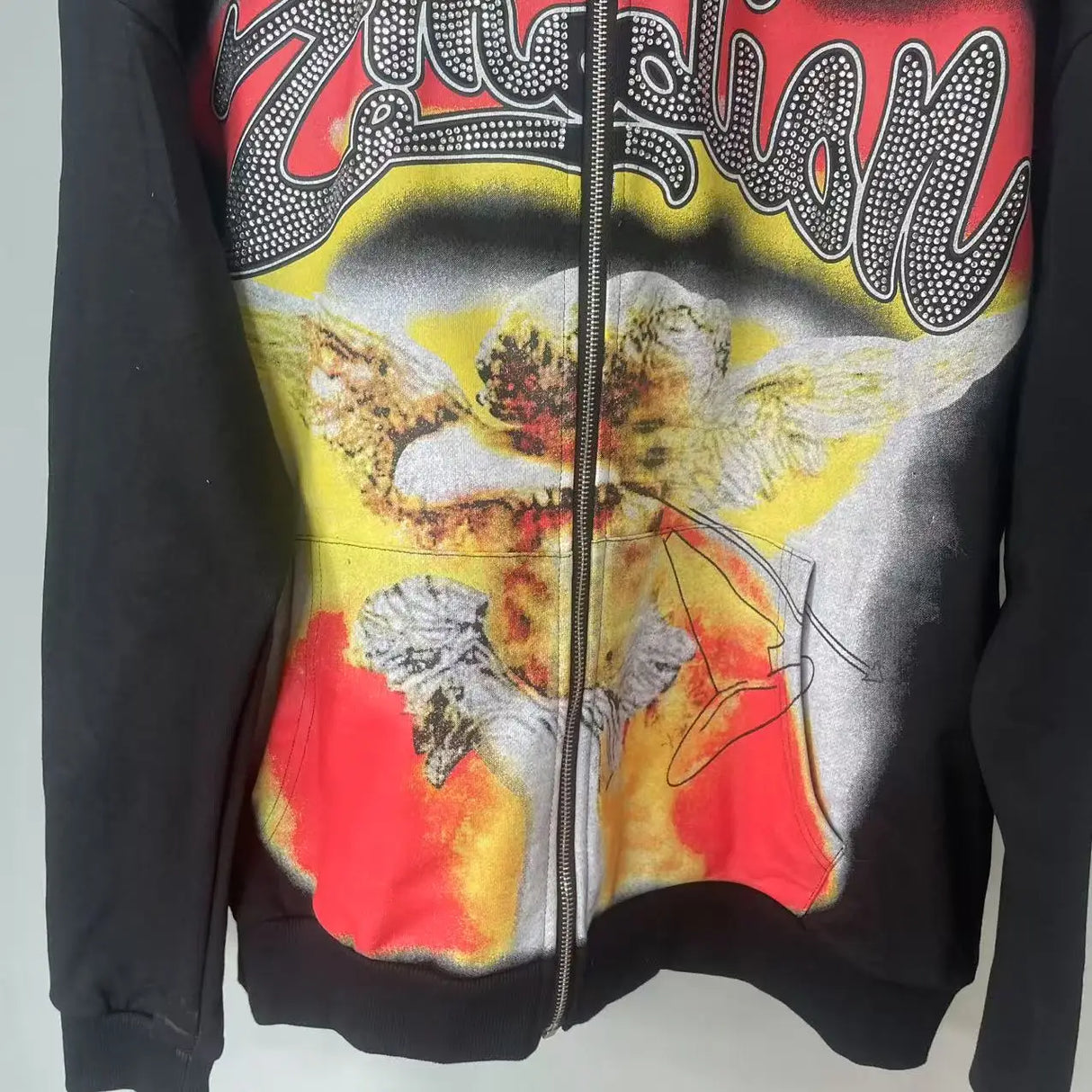 Men Rhinestone Zipper Hoodie