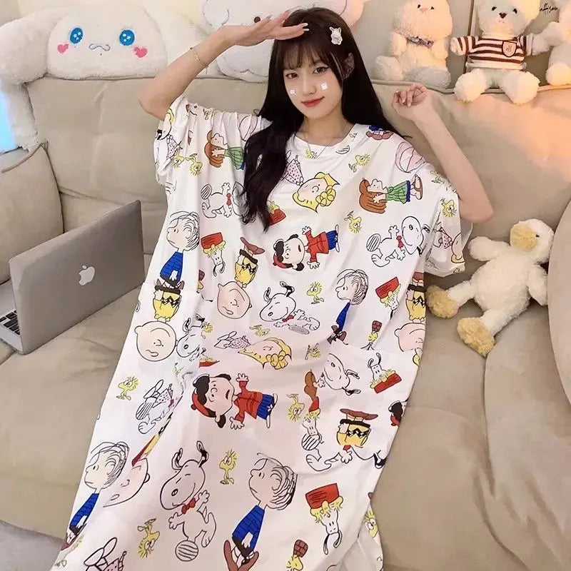 Women Cartoon Print Long Nightgown