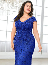 Women Plus Size Mermaid Sequin Formal Prom Dress