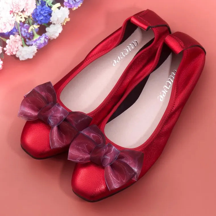 Women Leather Bowknot Slip-On Ballerina Flats