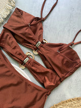 Women Metal Ring Bandeau Swimsuit